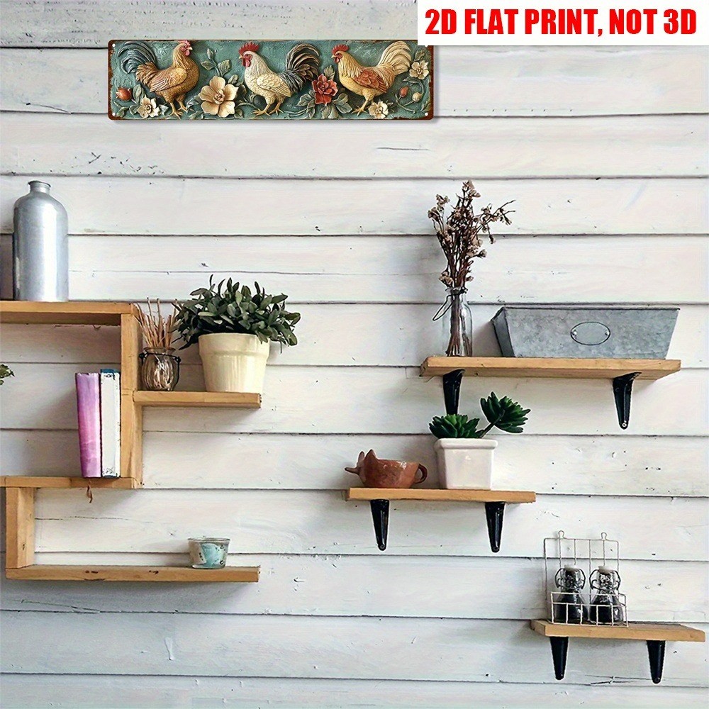 Retro Rooster Metal Sign Farmhouse Plaque Home Decor Rural Chicken Coop Wall Art