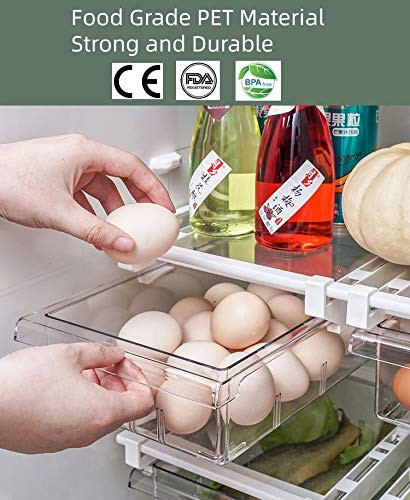 Fridge Drawer Organizer, Refrigerator Organizer Bins, Pull Out with Handle, S...