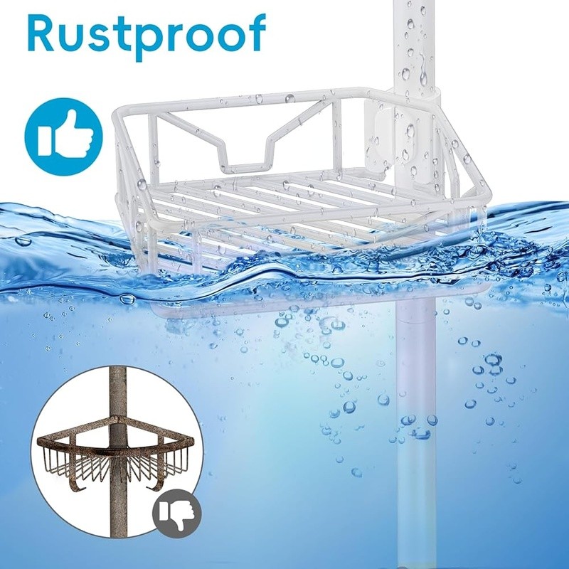 Height Adjustable Corner Tension Pole Shower Caddy 5 Tier Storage Rust Proof New