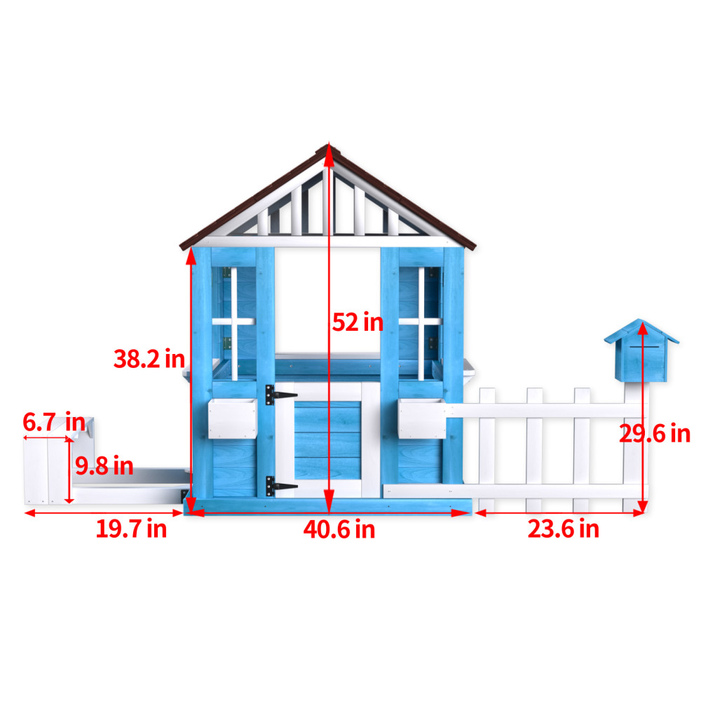 Outdoor Playhouse, Wooden Kids Play House w/Picnic Bench, Half Door, Windows