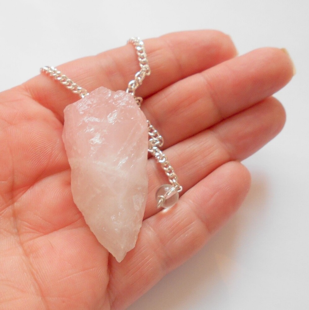 Raw Rose Quartz Gemstone Pendulum for Divination and Dowsing