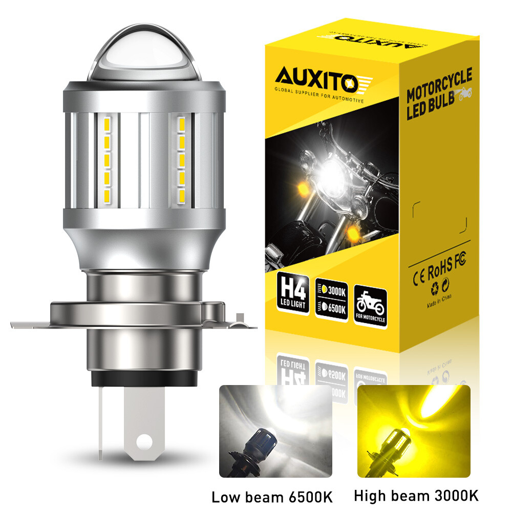 AUXITO Motorcycle H4 9003 LED Headlight High Low Beam 3000K 6500K Bulb Projector