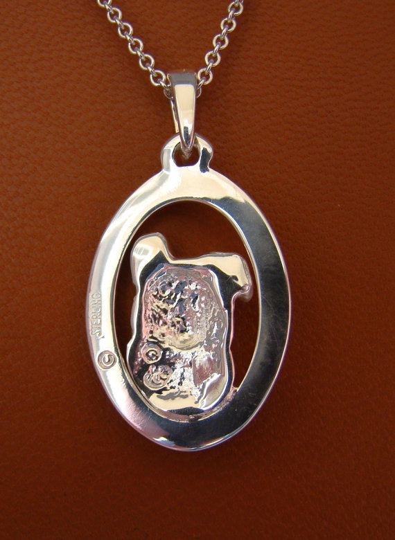 Sterling Silver German Shepherd Puppy Head Study On A Vertical Oval Frame