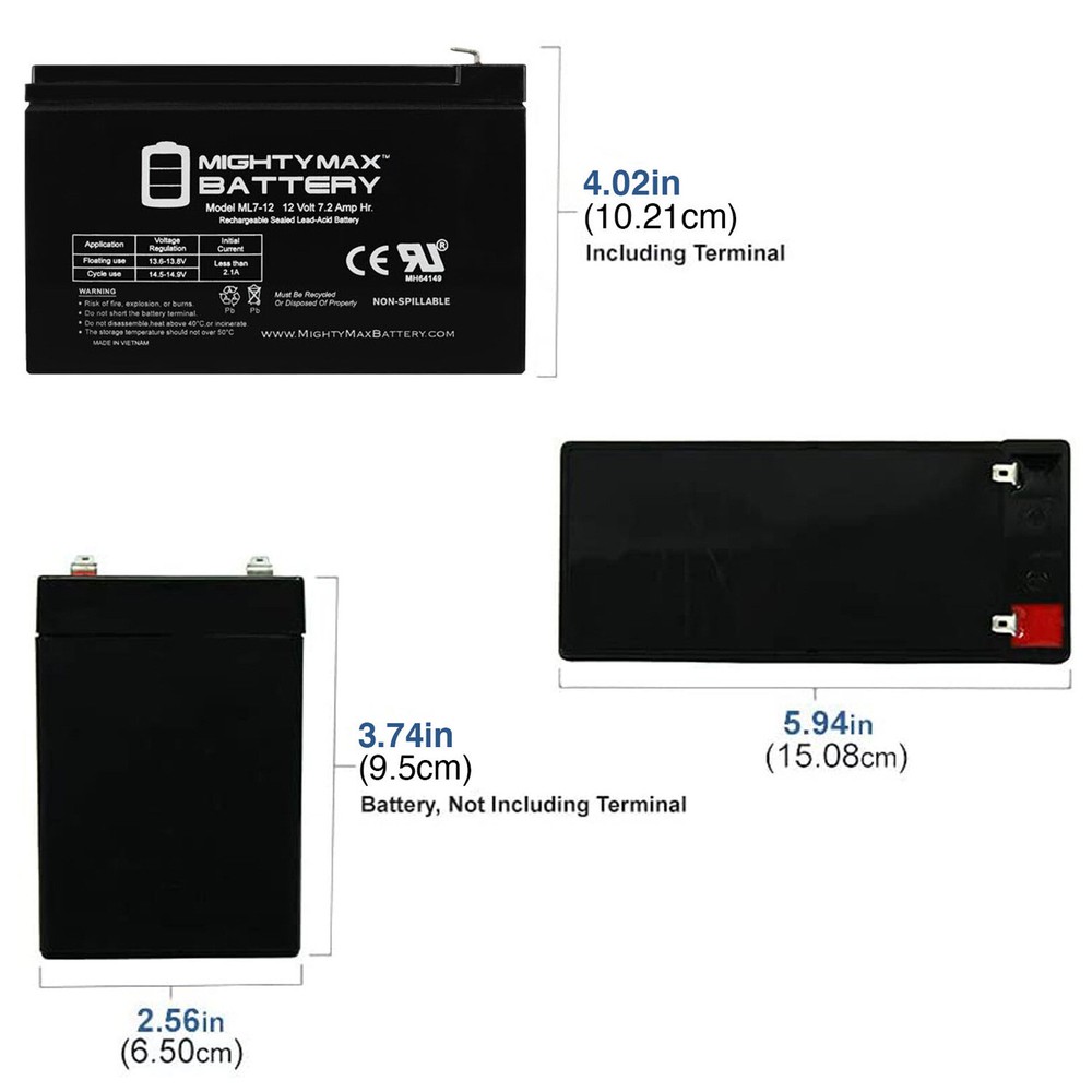 Mighty Max 12V 7Ah SLA Battery Replacement for Ritar RT1270E, RT1270H, RT1275