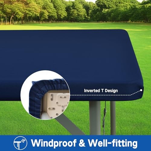 Square Elastic Fitted Tablecloth, Windproof 34" x 34" (Square) Navy Blue