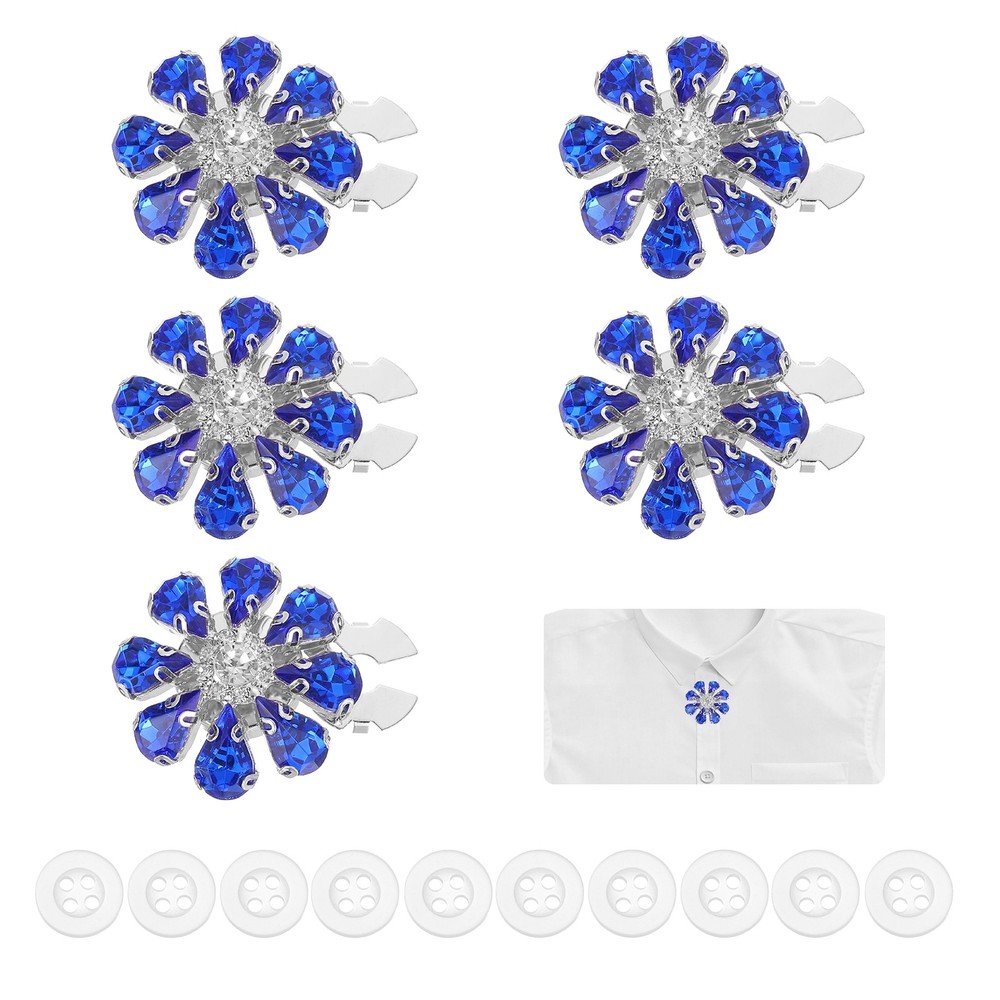 5 Pcs Rhinestone Button Covers, Water Drop Buttons, Navy Blue/Silver