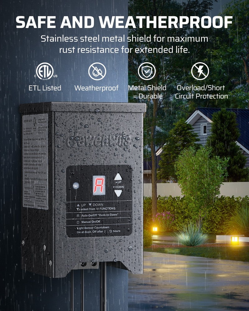 DEWENWILS Landscape Transformer 200W Metal Case Photocell Sensor Timer