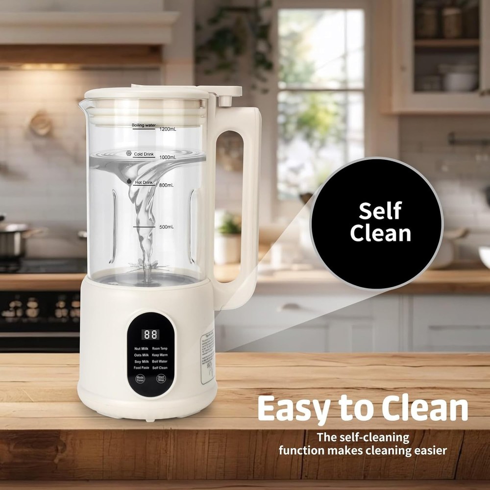 Stylish Nut Milk Maker with 40oz Capacity - 8 Functions & Self-Cleaning Feature