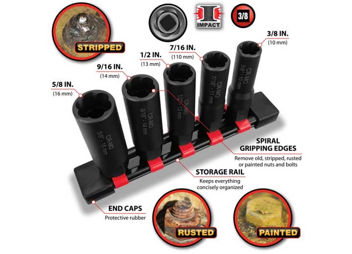 Performance Tool W38923 Deep Bolt Extractor Set, 5 Pc