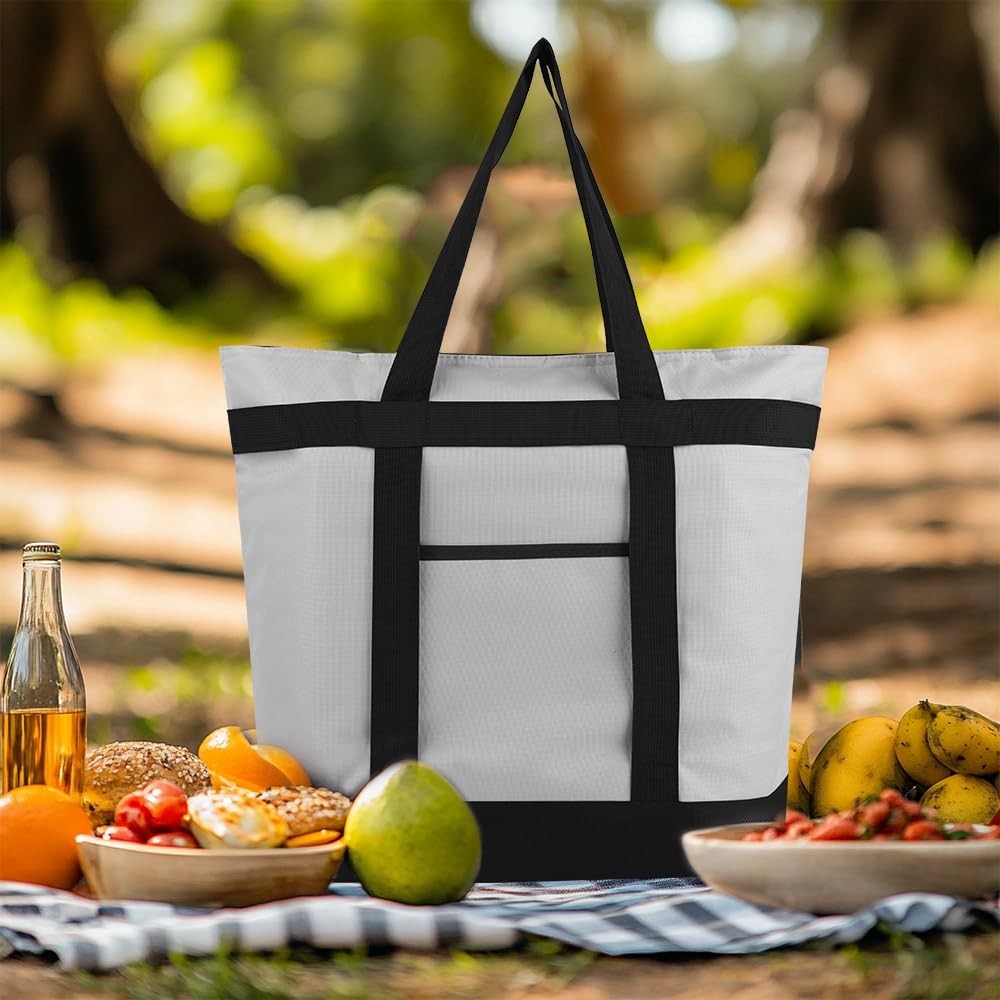 mosago 2PK Insulated Grocery Tote Bags, Large 39L Reusable Cooler Bags with Z...