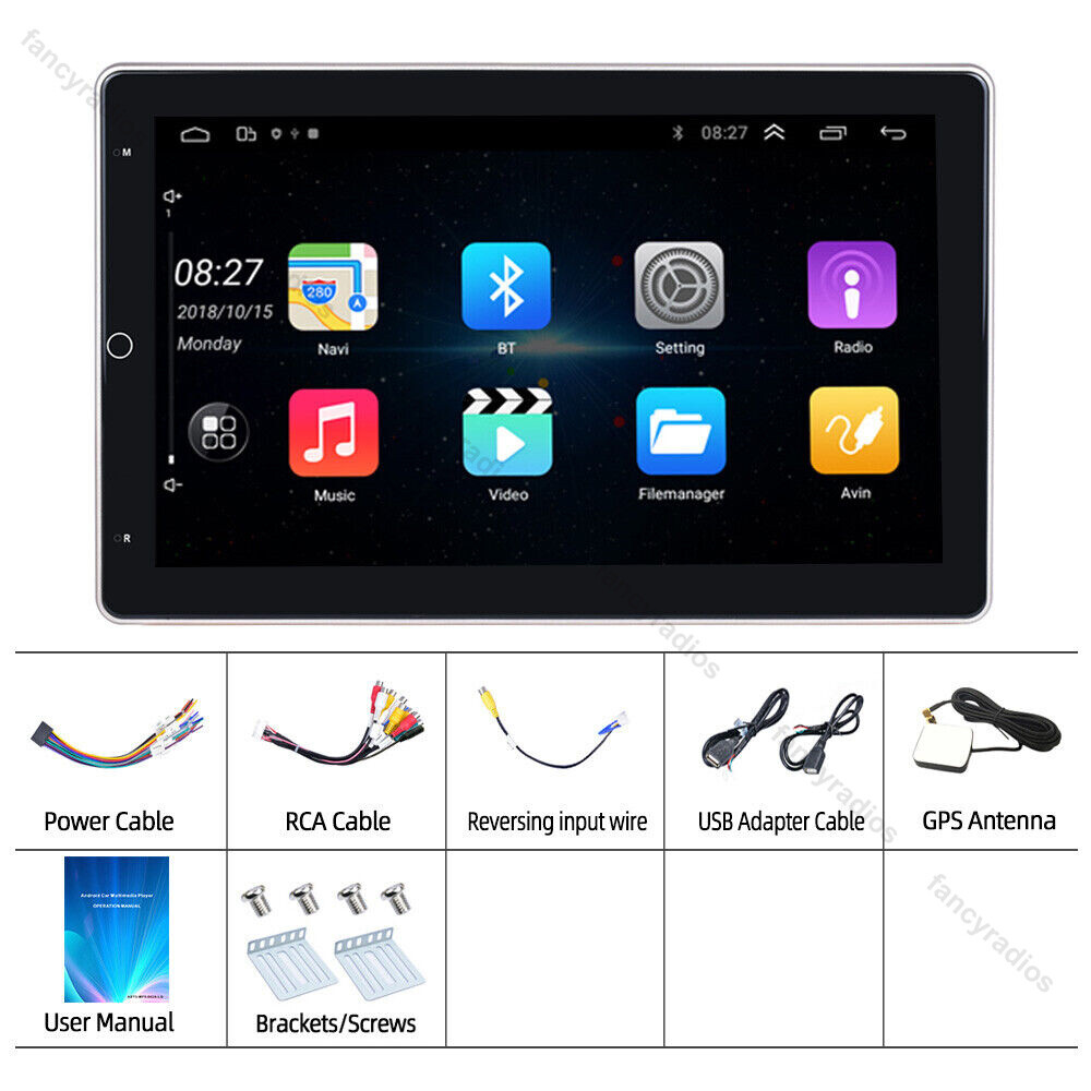 Double 2Din Rotatable 10.1'' Apple Carplay Android 13 Car Stereo Radio GPS Wifi