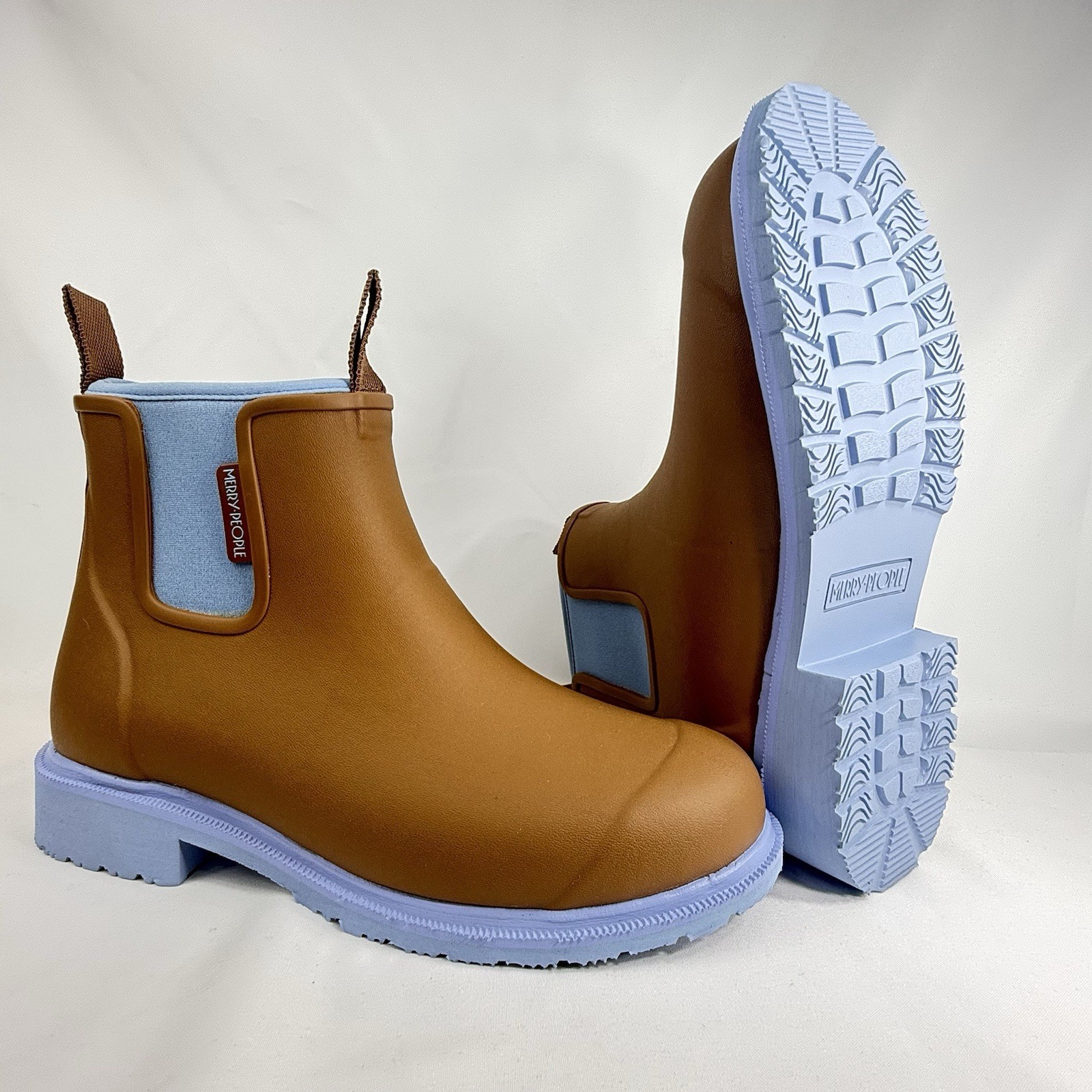 Merry People Bobbi Ankle Unisex Rain Boots Chestnut Ice Blue Chelsea Waterproof