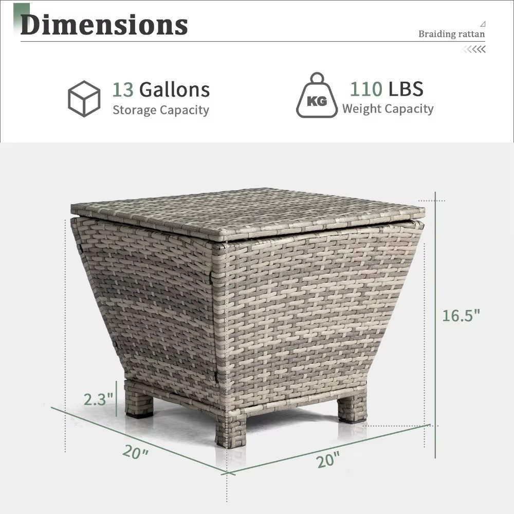 Outdoor PE Wicker Side Table with Storage Bin Container