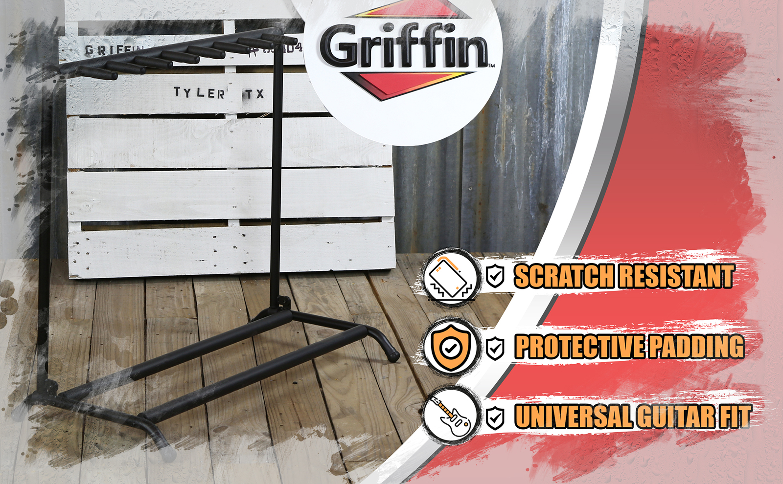 GRIFFIN 7 Guitar Rack Stand Storage - Multiple Support Floor Bass Holder Mount