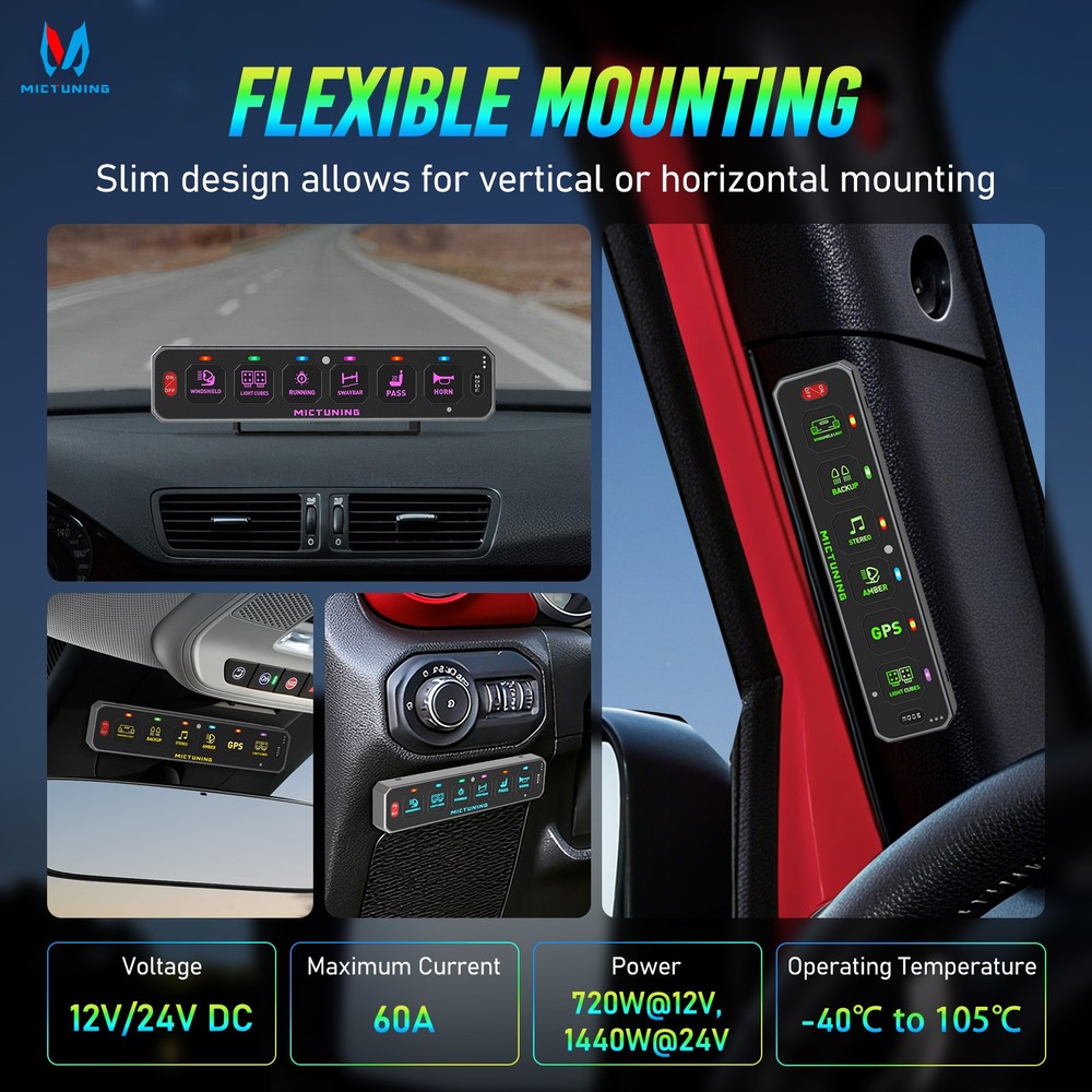 MICTUNING MS600 Wireless 6 Gang LED Touch Switch Panel Slim Circuit Relay System