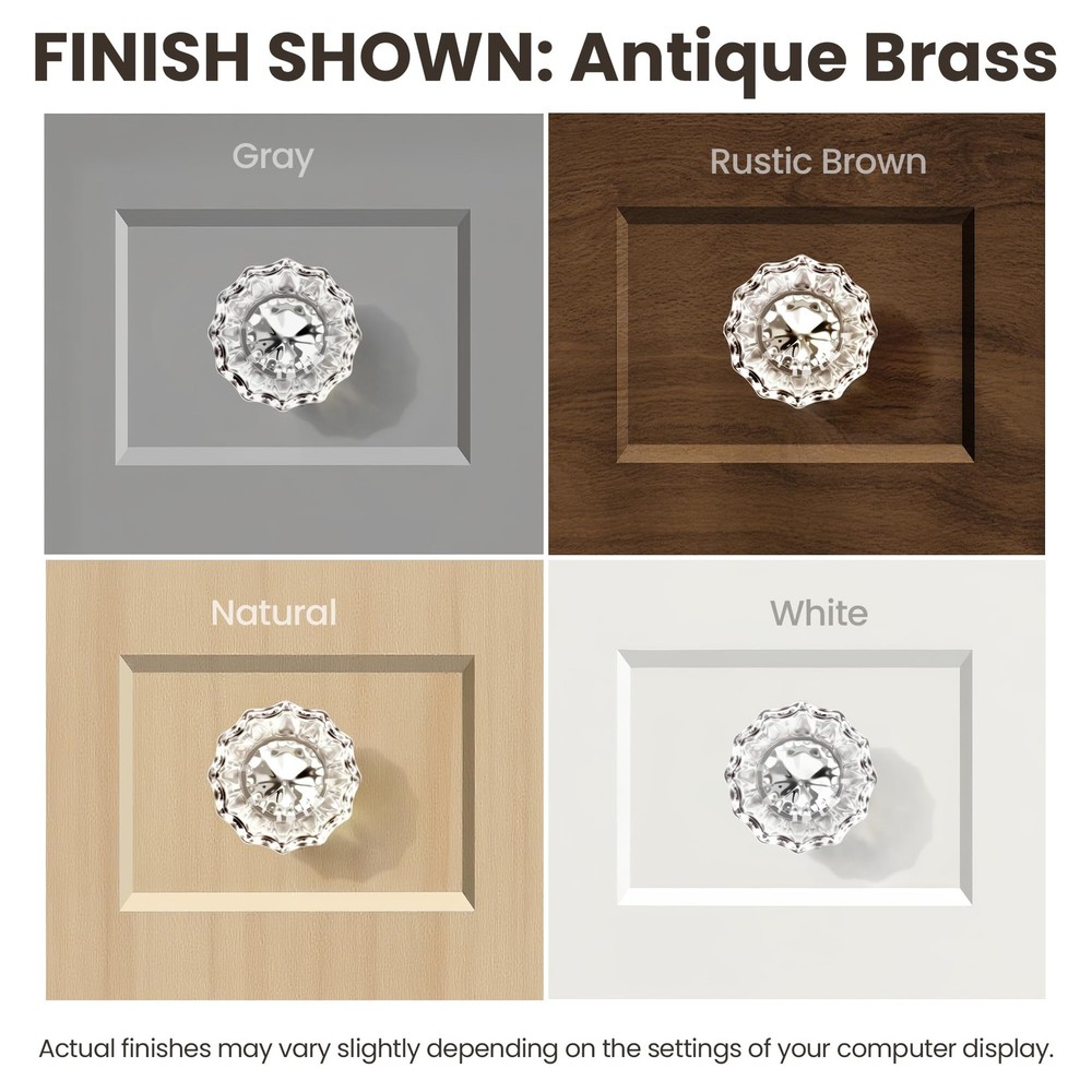 4 Pack Crystal Glass Cabinet Knobs, Vintage Antique Brass Drawer Knobs Aged B...