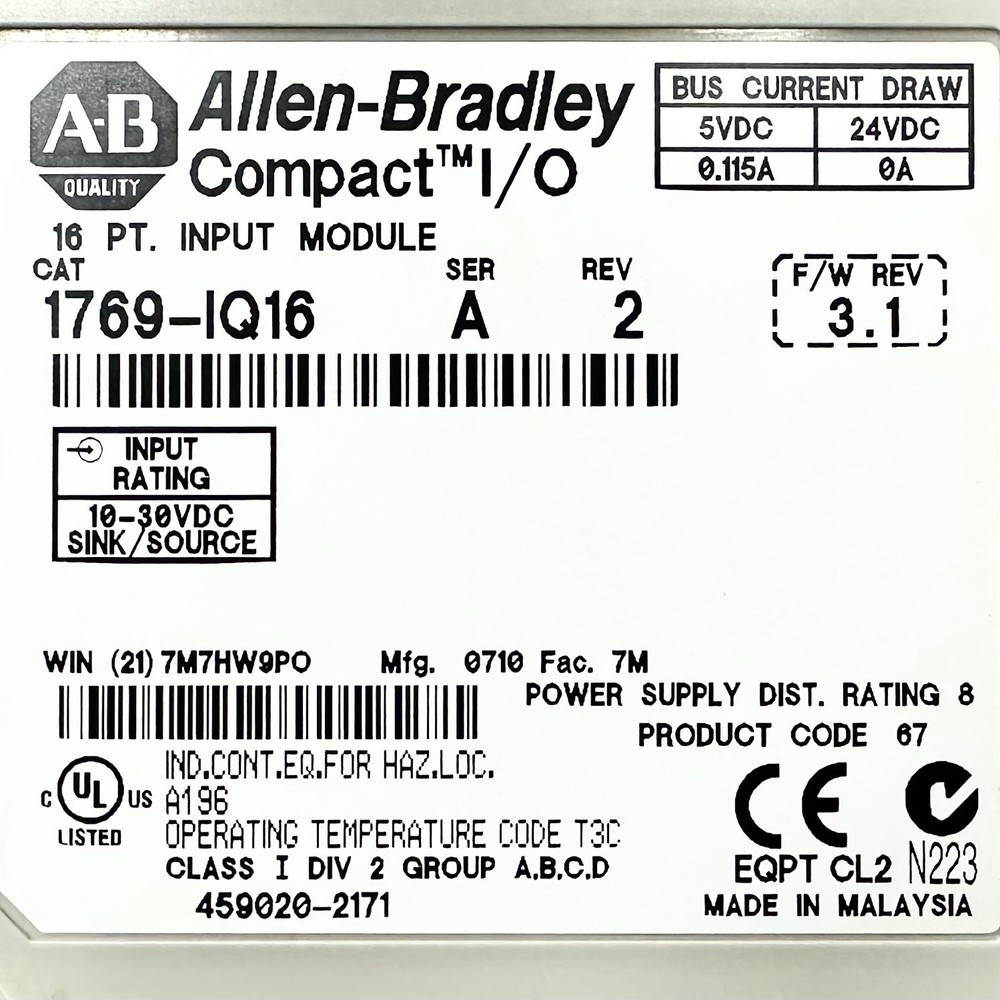 Allen-Bradley 1769-IQ16 CompactLogix 16 Point 24V DC Digital Input Module