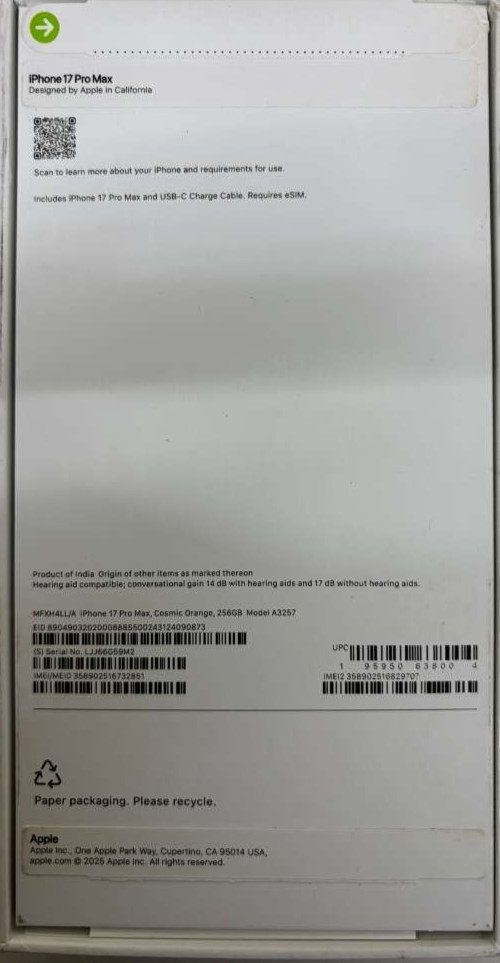 Original Apple iPhone 17 Pro Max Empty Box – Orange