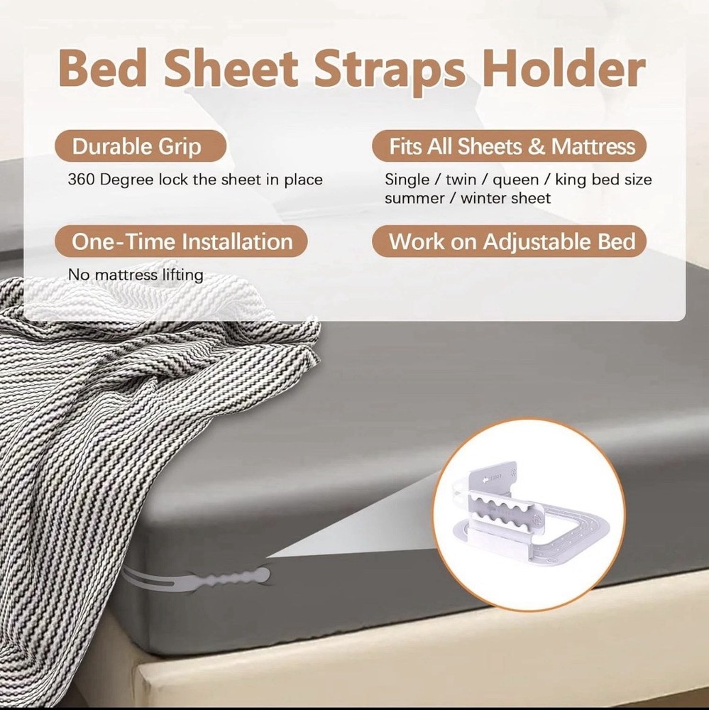 Adjustable Bed Sheet Holders with Lock, Upgraded Bed Sheet Straps Keep Firm