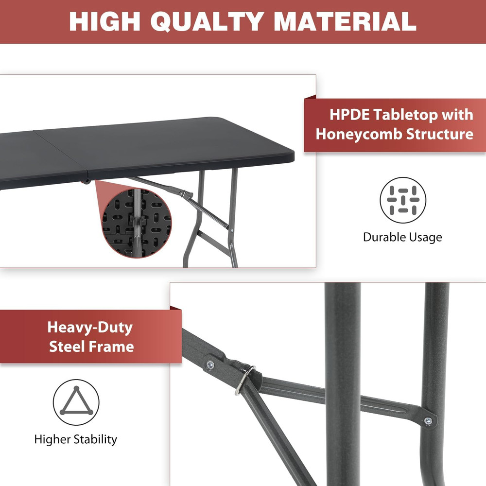 Folding Half Portable Foldable Table for Parties Backyard Events (White, 6 FT 70