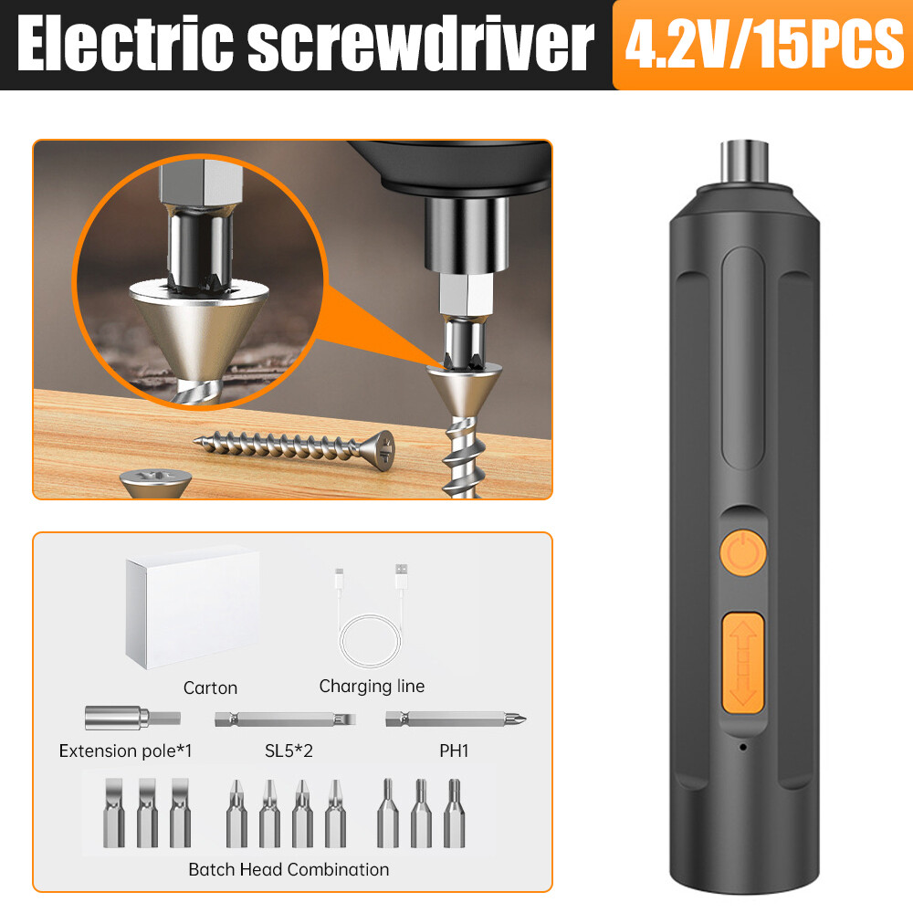 Cordless Electric Screwdriver USB Rechargeable Power Tool with Screw Driver Bit