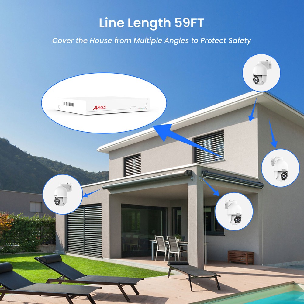 ANRAN Wired POE Security Camera System Outdoor PTZ Motion Detection 8CH NVR Kits
