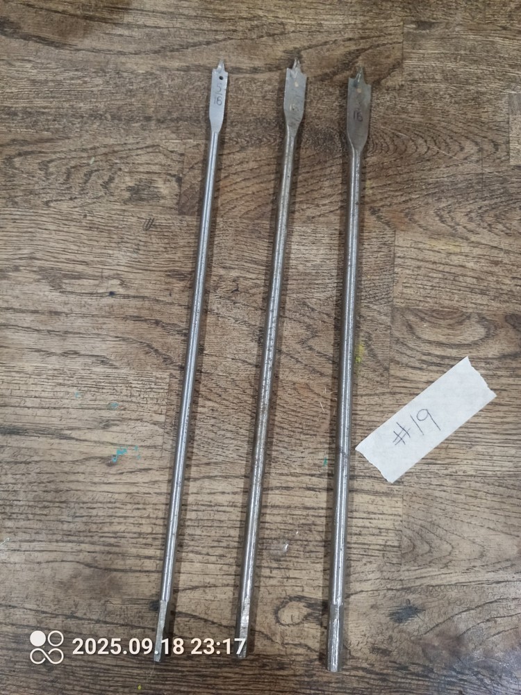 Three 10-in Long Flatwood Spade Drill Bits