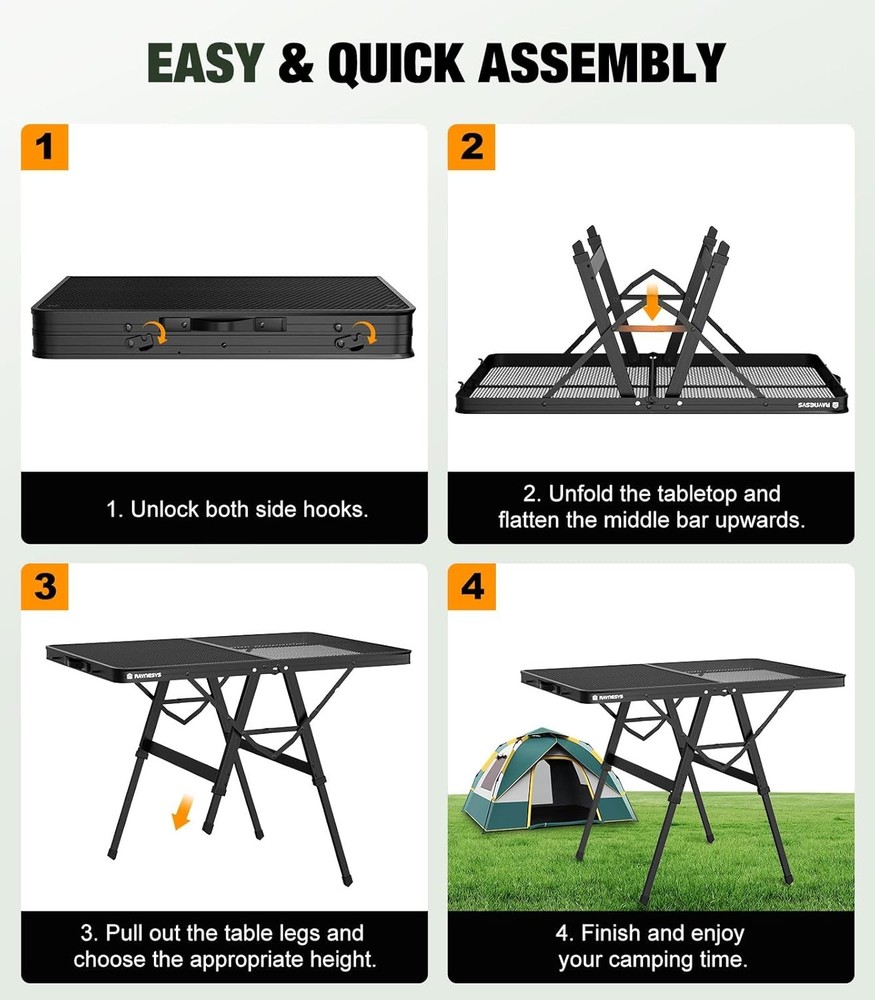 Foldable Grill Table with Mesh Desktop, 200lbs 3Ft Portable Folding Table