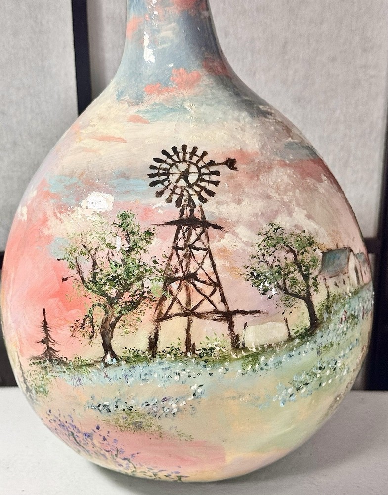 Hand painted Gourd Western Scene Signed!
