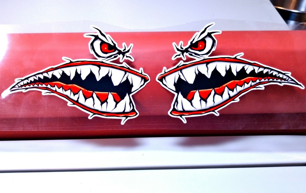 TWO SETS Aggressive Shark Flying Tiger Teeth Custom Decals Self-Adhesive