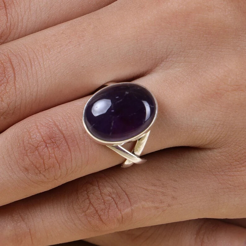 Solid Amethyst~925 Sterling Silver Band & Statement Ring Handmade  Ring All Size