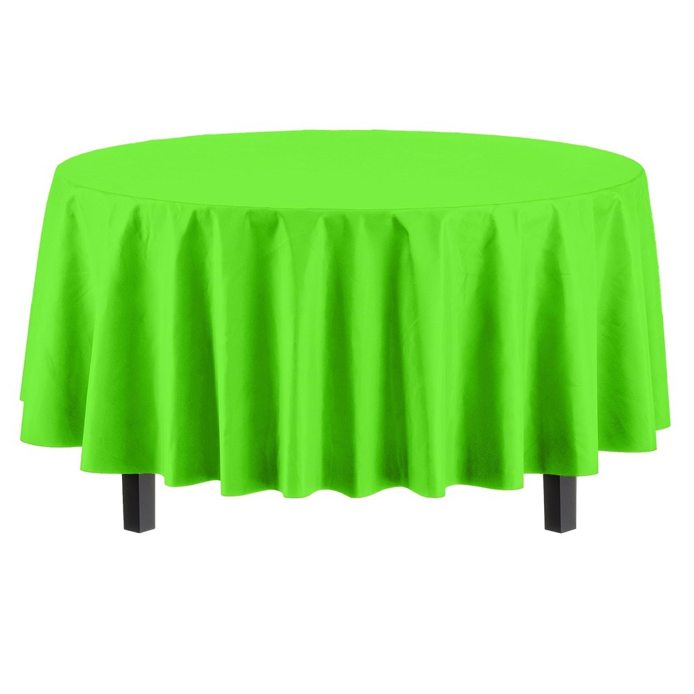 4-Pack Lime Green Plastic Table Cloth - 84-Inch Round - Disposable Tablecloth...