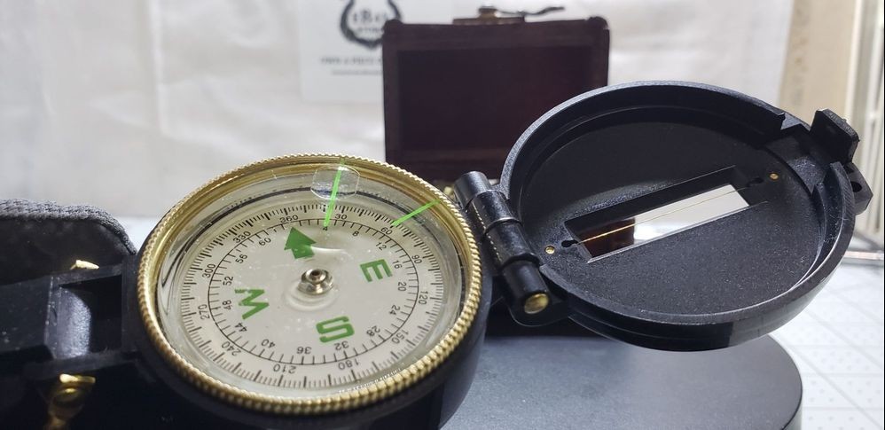 Engineer Directional Compass Folding Lid, Brass Trim, Hiking MCM Lensatic