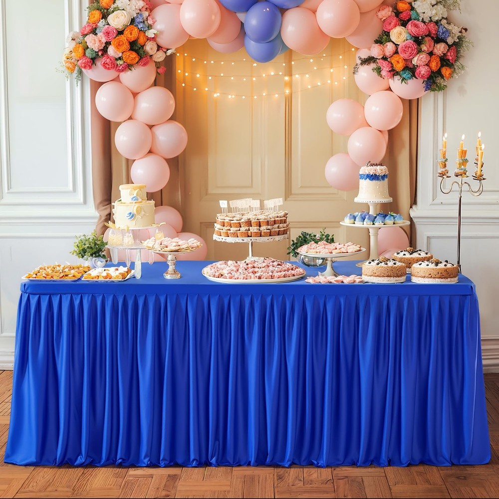 2 Pack Royal Blue Rectangle Table Clothes for 6 Foot Tables, Polyester Fitted...