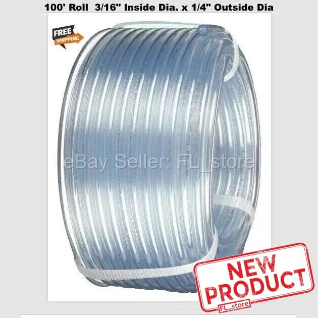 100 Feet Roll Clear Plastic Tubing 3/16" ID x 1/4" Outside Dia Flexible Vinyl