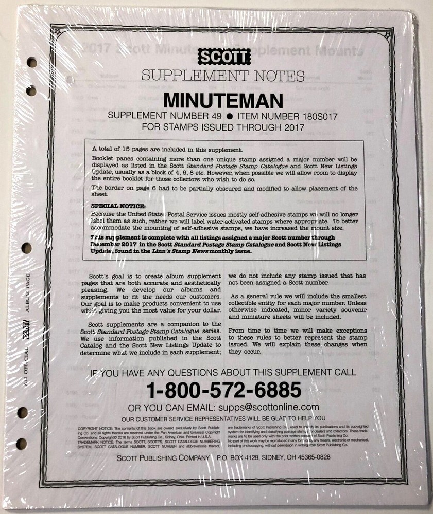 Scott Minuteman US Album Stamp Supplement #42 2010 Pages 180S010