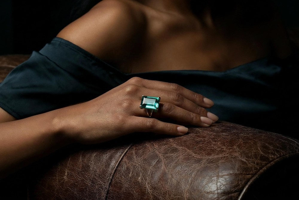 Blue Tourmaline Ring Handmade Emerald Cut Rectangle 14k Gold Filled