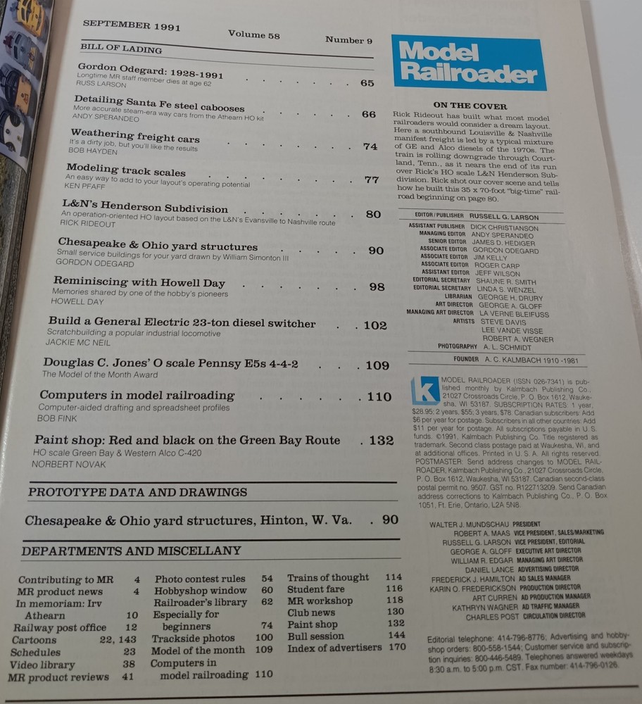 Model Railroader Magazine (September, 1991)