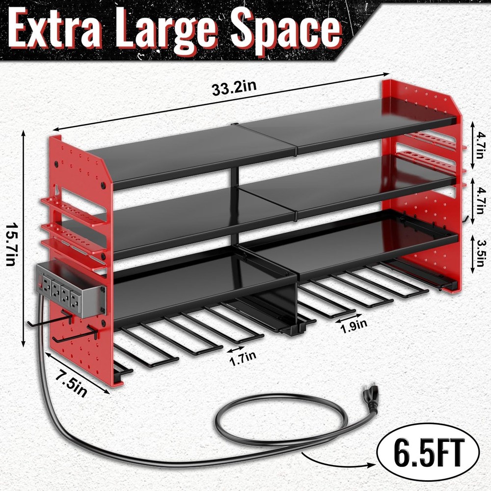 Large Power Tool Organizer Wall Mount with Charging Station, 4 Layer Heavy Du...