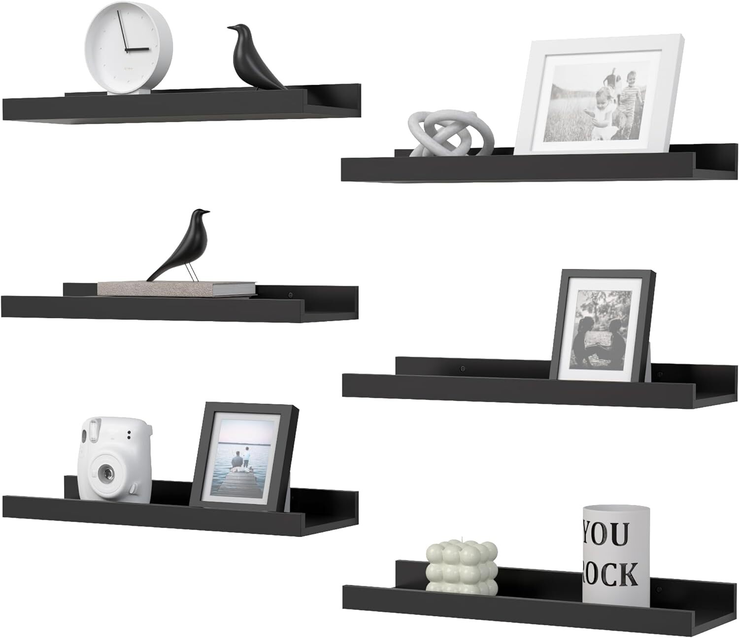 6 Pack Floating Wall Shelves, Display Shelves for Home Decoration