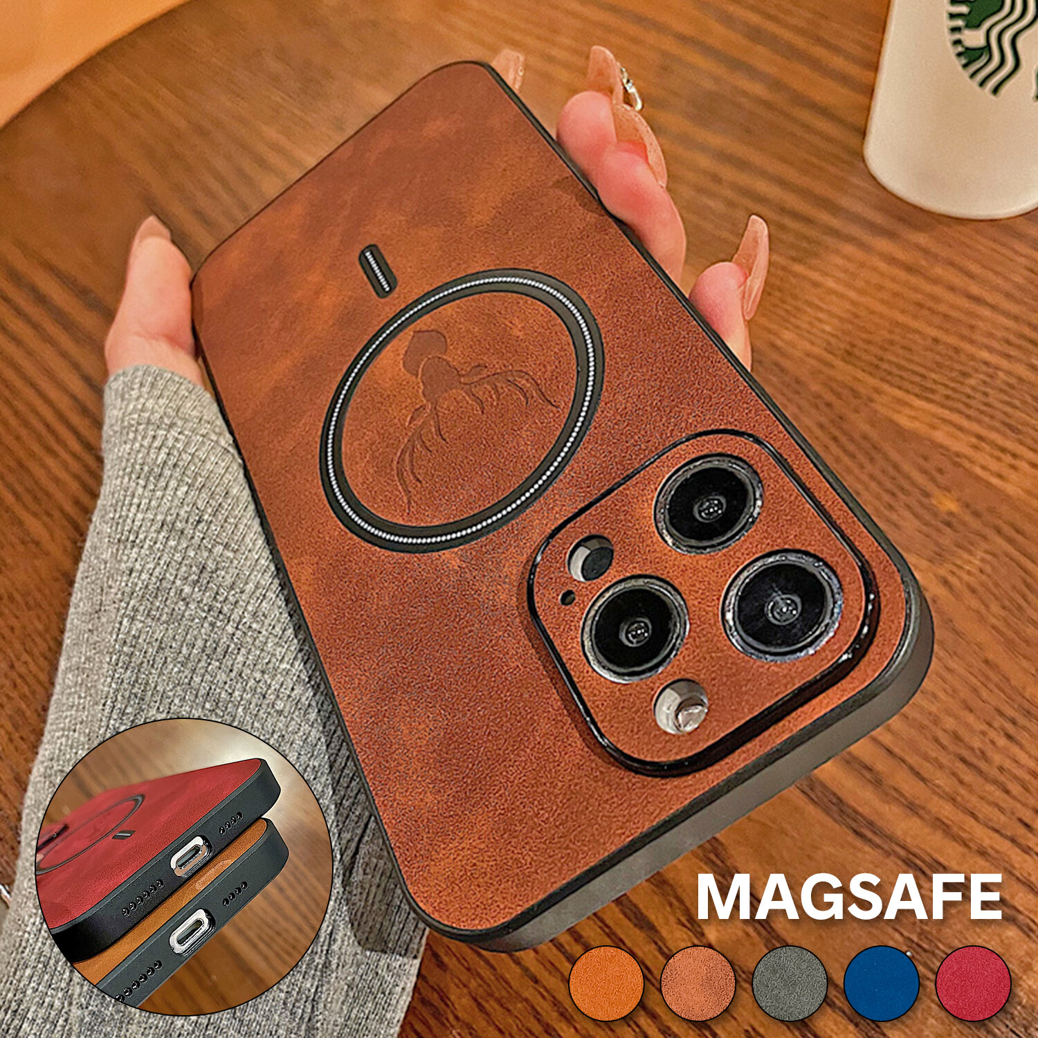 Deer Leather Shockproof MagSafe Case For iPhone 15 14 Plus 13 Pro Max 12 11