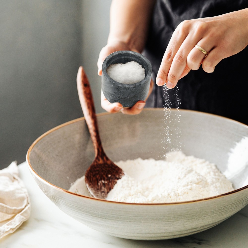 Marble Salt Cellar with Lid, Multi-Purpose Marble Container (Black & White)