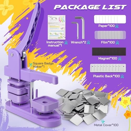 Square Magnet Button Maker Press Machine with 100 Sets Square Badge Making