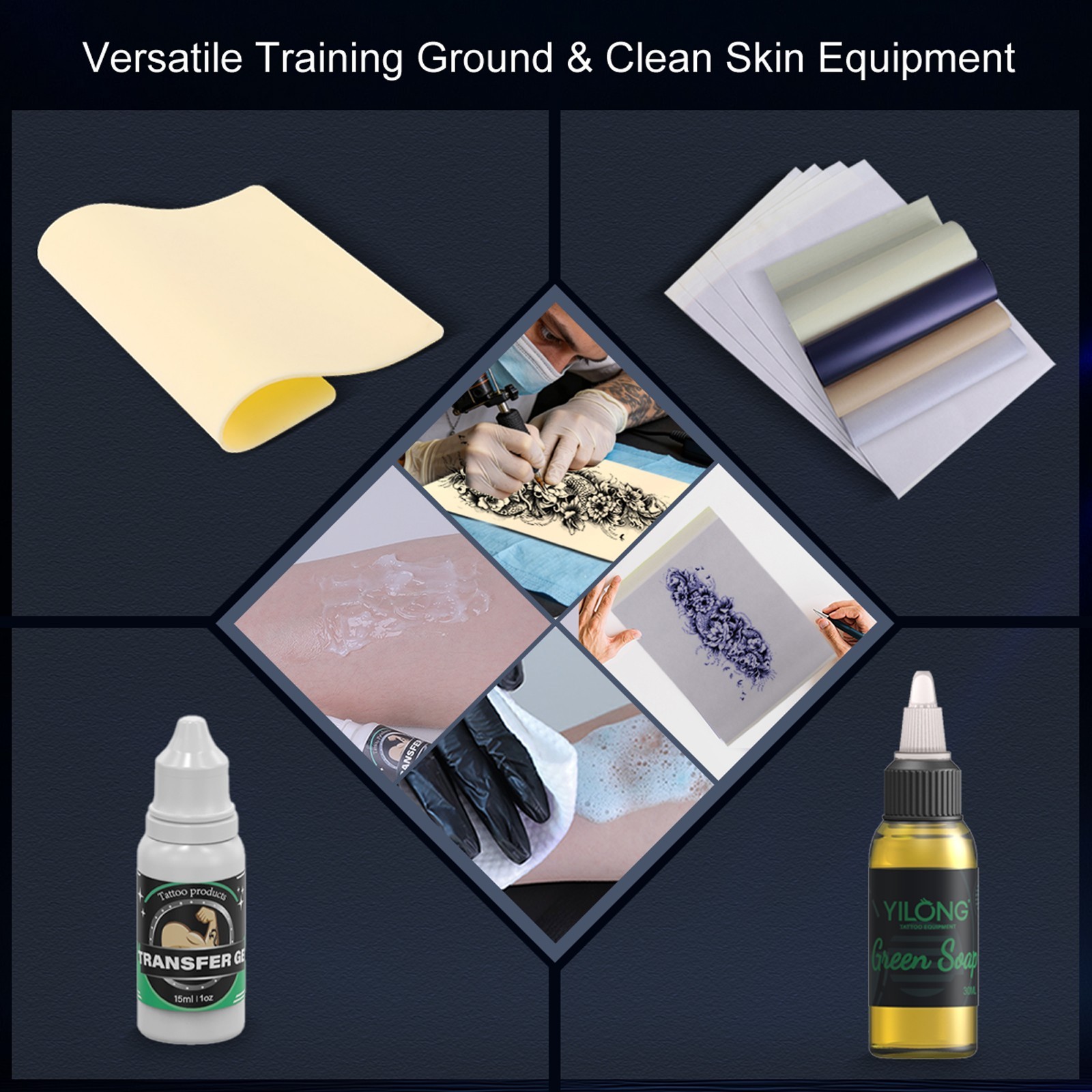 Wireless Rotary Tattoo Pen Machine Complete Kit with Ink Needles Transfer Paper