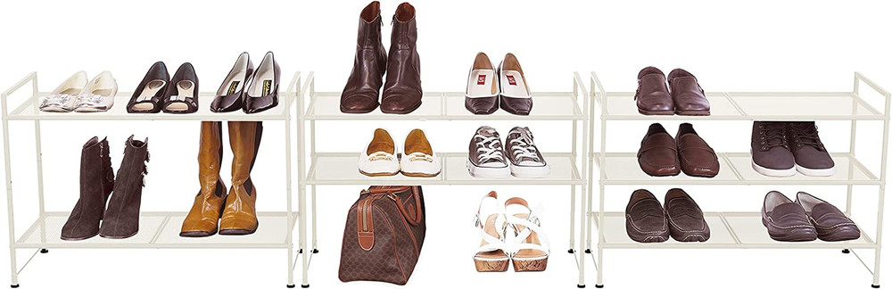 3-Tier Stackable Mesh Shoe Rack, White