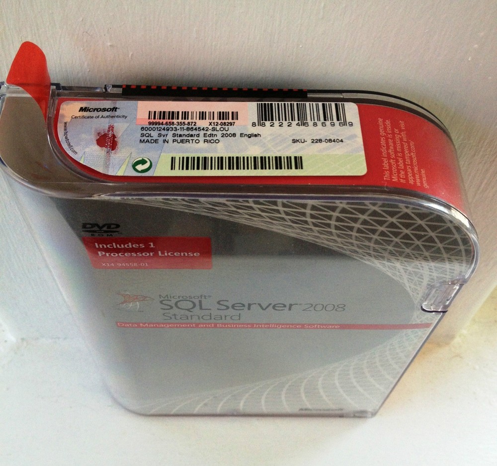 Microsoft SQL Server 2008 Standard,1-Processor,SKU 228-08404,Sealed Retail Box