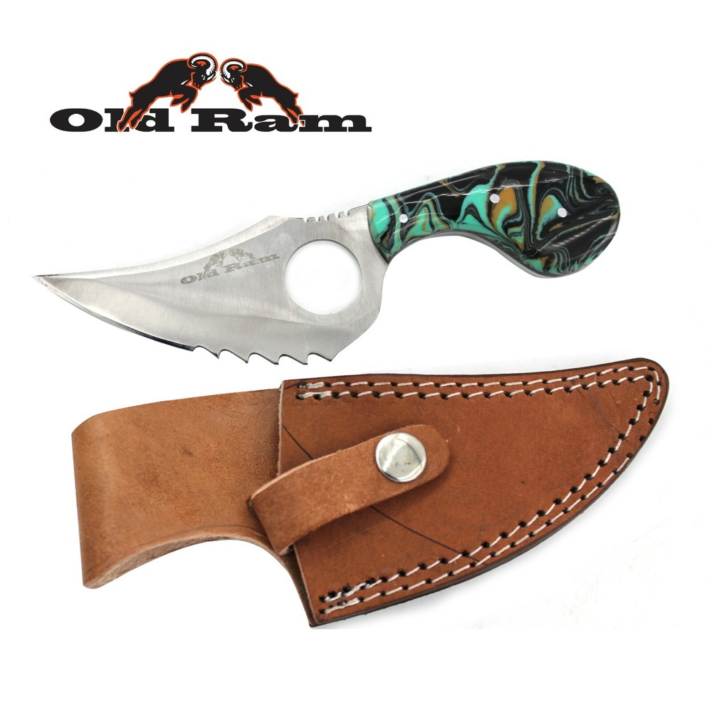 Old Ram Fixed Blade Skinner Knife w/Leather Sheath