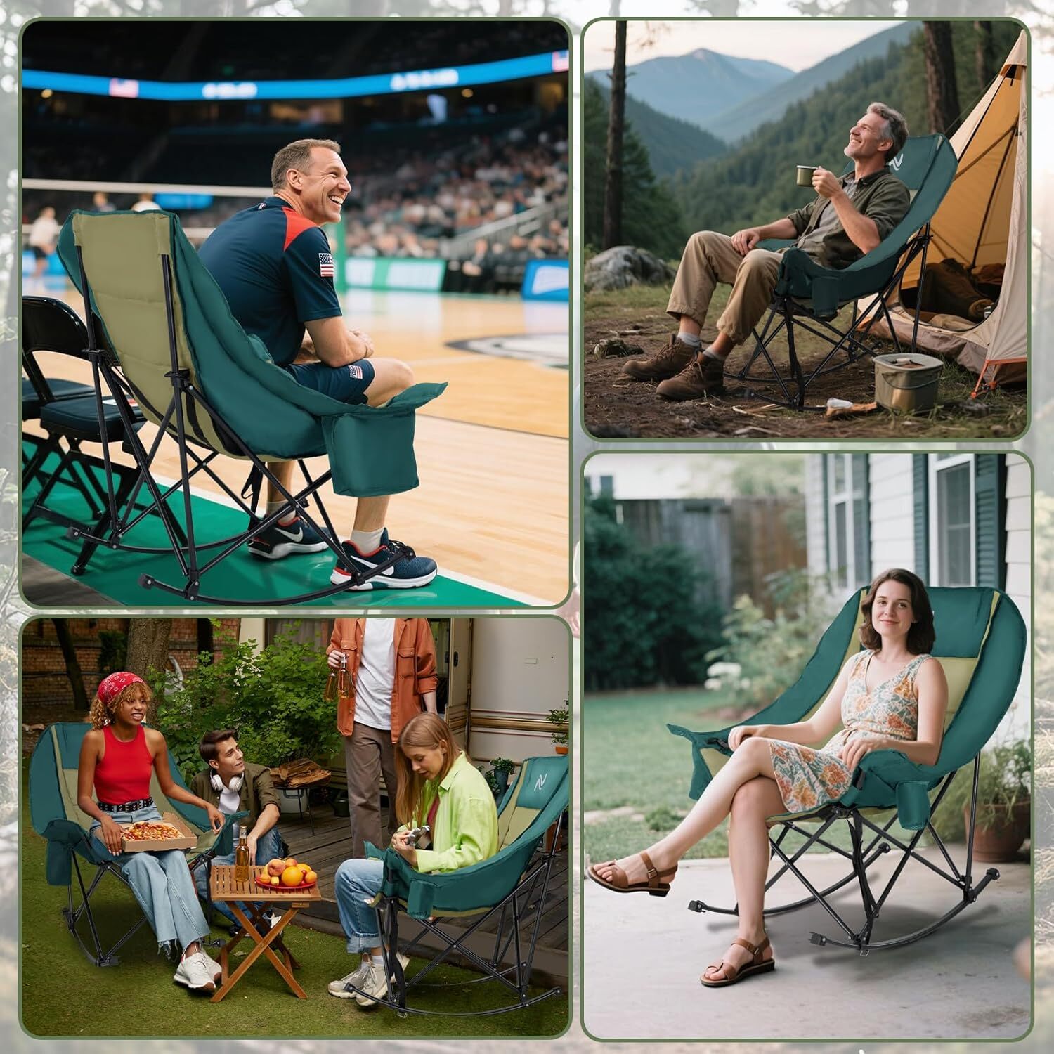 H&ZT Oversized Rocking Camping Chair Padded Folding Lawn Chair with Cooler Bag