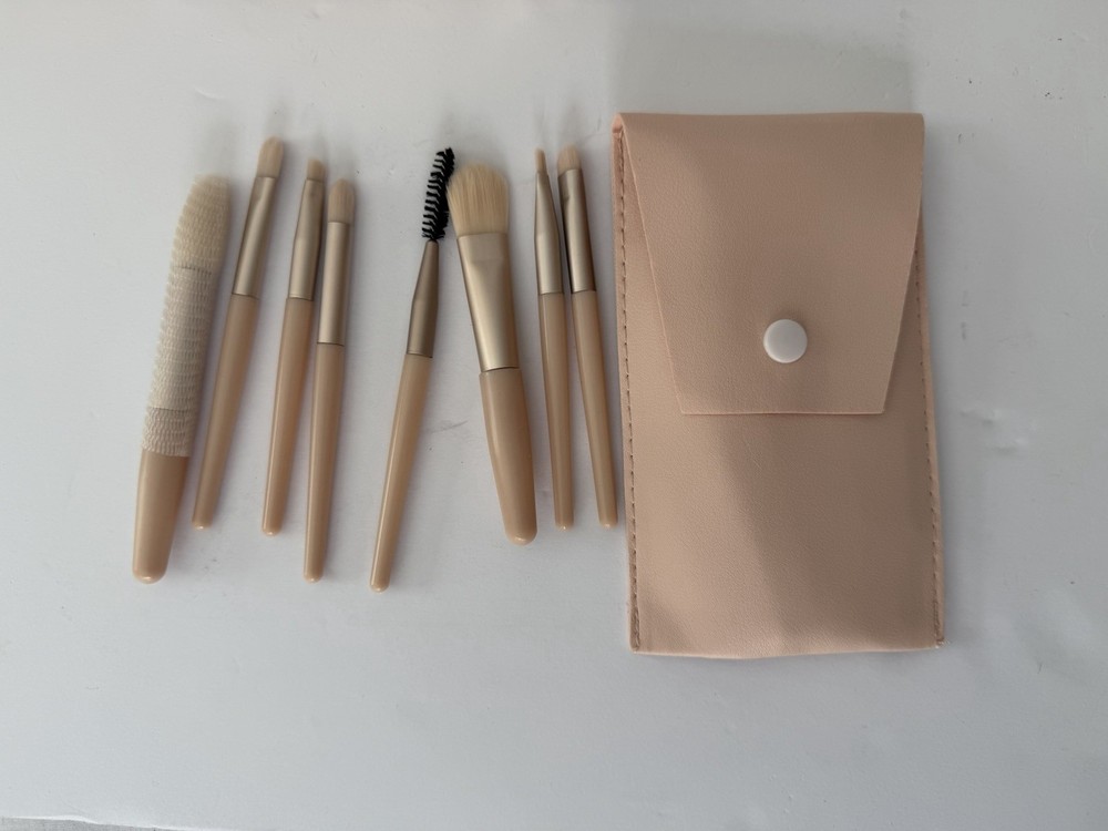 12 Pack Mini Makeup Brush 8 pc Set w/ Case - Apricot - Case Pack