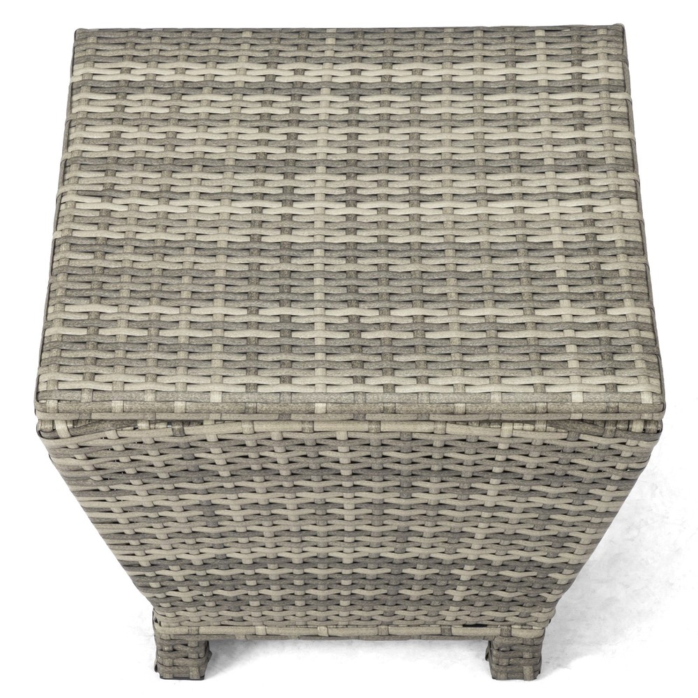 Outdoor PE Wicker Side Table with Storage, Small Patio Storage Bin Container